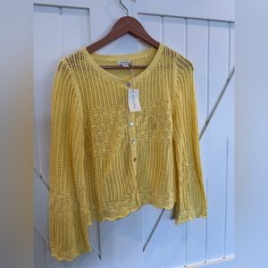 Sundance Yellow Openwork Knit Button-Up Cardigan